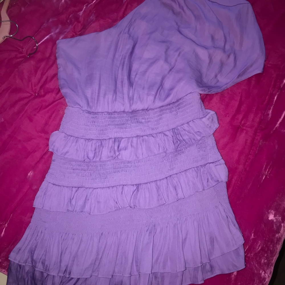 purple one shoulder dress